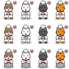 Vector illustration of Smile Cats with Chef costume. Maneki neko. Lucky cat character vector design. Cartoon character design set.