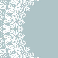 Oriental vector half-round frame with arabesques and floral elements. Floral blue and white border with vintage pattern. Greeting card with circle and place for text