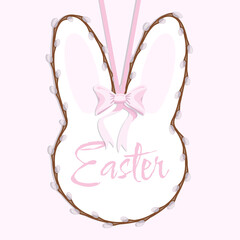 easter sign text lettering rabbit willow bunny bow pink