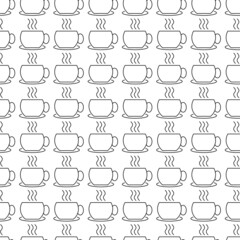 Seamless hot coffee cup pattern line art background