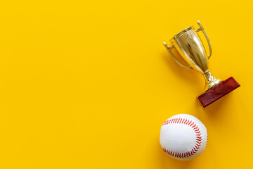 Golden trophy cup with sport game ball. Championship winner concept