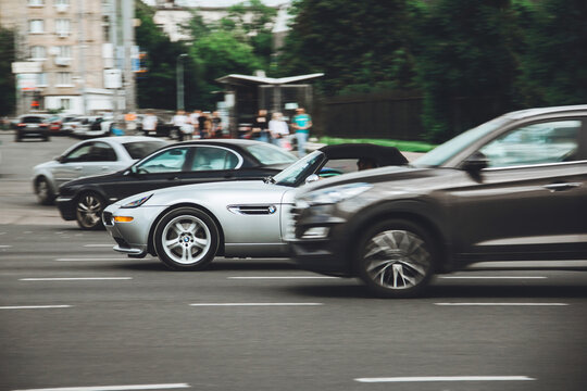Kiev, Ukraine - June 19, 2021: Gray German roadster BMW Z8 in motion