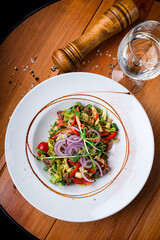 German food salad from boiled veal, vegetables and onion