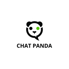 Vector illustration of round shaped panda bear head with chat bubble silhouette icon logo, Creative logo design.