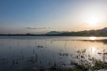sunset over the lake