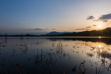 sunset over the lake
