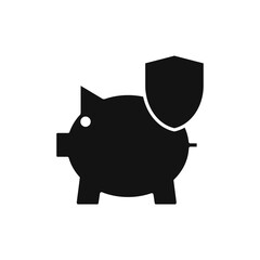 Piggy bank line icon with protection sign.