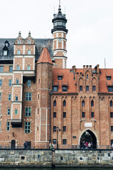 POLAND, GDANSK: Scenic cityscape view of city old center with traditional architecture and cathedral