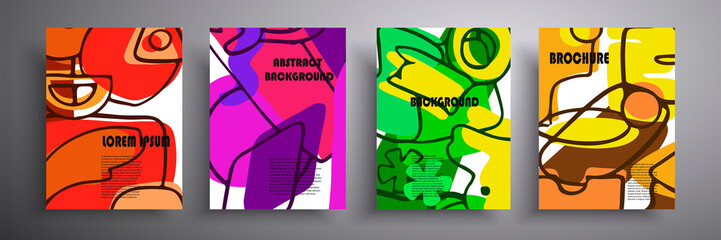 Set of modern abstract covers, with graphic geometric elements. Colorful background, vector illustration. Suitable for interior paintings, posters, covers or banners.