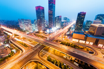 Fototapeta na wymiar The main three-dimensional traffic trunk roads of the city pass through Beijing's modern international business CBD