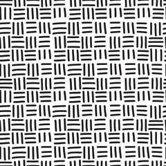 Seamless vector pattern hatch woven geometric texture. Black hatched lines in square grid design on white background. Modern, monochrome, minimal, abstract, woven style design. Repeat wallpaper print.