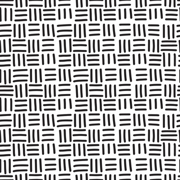 Seamless vector pattern hatch woven geometric texture. Black hatched lines in square grid design on white background. Modern, monochrome, minimal, abstract, woven style design. Repeat wallpaper print.