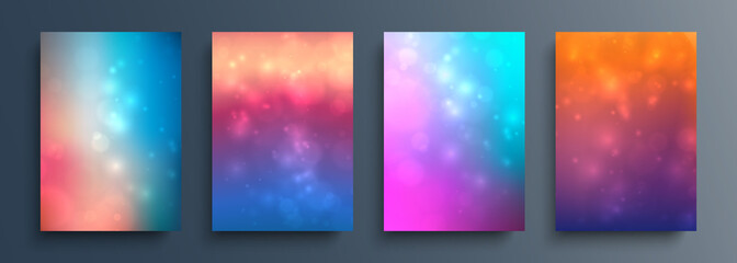 Set of blurred backgrounds with bokeh effect and color gradient. Space galaxy template for your futuristic graphic design. Vector illustration.