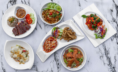 Thai Food Mixed Selections of Rice and Spicy Salads