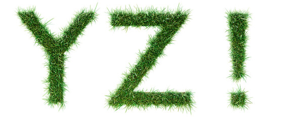 3d Rendering of grass alphabet YZ isolated on white background