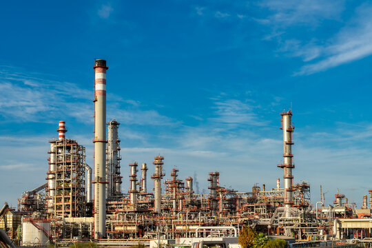 view of the fuel refinery in the province of Huelva, Andalusia, Spain.