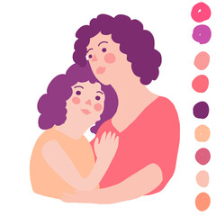 Mom love. Mother and Daughter cuddle each other. Isolated figure on white background. Vector illustration