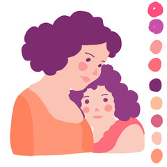 Mom's love. Mother and Daughter. Isolated figure on white background. Vector illustration