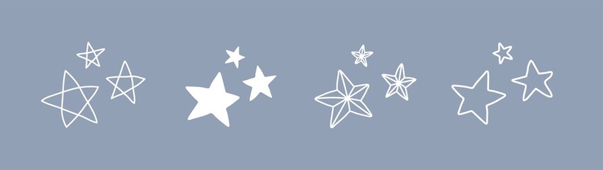 White doodle stars. Hand drawn vector star shapes