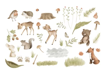 Deken met patroon Boho dieren Bosdieren aquarel bos illustratie baby illustratie