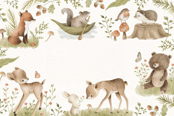 Woodland Animals watercolor forest illustration baby illustration