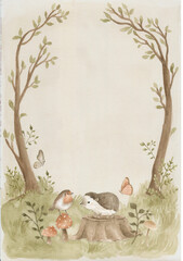 Woodland Animals watercolor forest illustration template