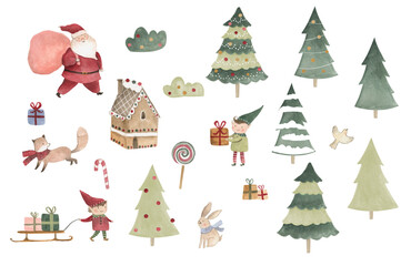 Christmas Watercolor Santa's Village  illustration