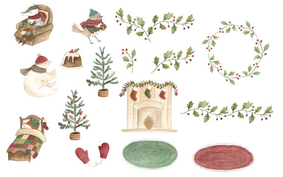 Christmas Watercolor Santa's Village  illustration