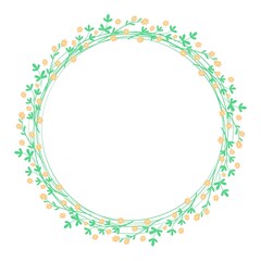Decorative spring flower rim. Round botanical leafy and floral frame. Circular flowering wreath isolated vector illustration