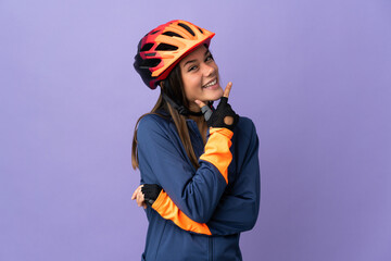 Teenager cyclist girl happy and smiling - obrazy, fototapety, plakaty