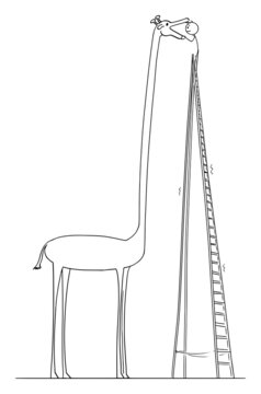 Veterinarian or Vet Nursing Giraffe, Vector Cartoon Stick Figure Illustration