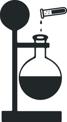 Lab flasks with reaction icon, an experiment in a beaker. chemical background