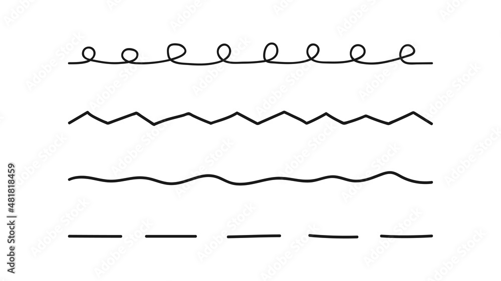 Poster a set of artistic brushes for pen and wavy horizontal lines. a set of hand-drawn markers isolated on