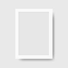 Realistic white photo frame with shadow. Mockup frame for paintings and photographs. Vector illustration
