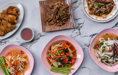 Thai Food Mixed Selections of Rice and Spicy Salads