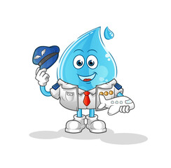 water drop pilot mascot. cartoon vector