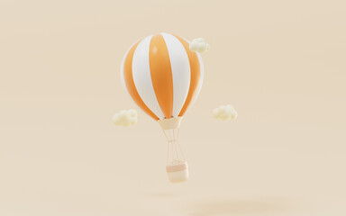 Orange cartoon hot air balloon, 3d rendering.