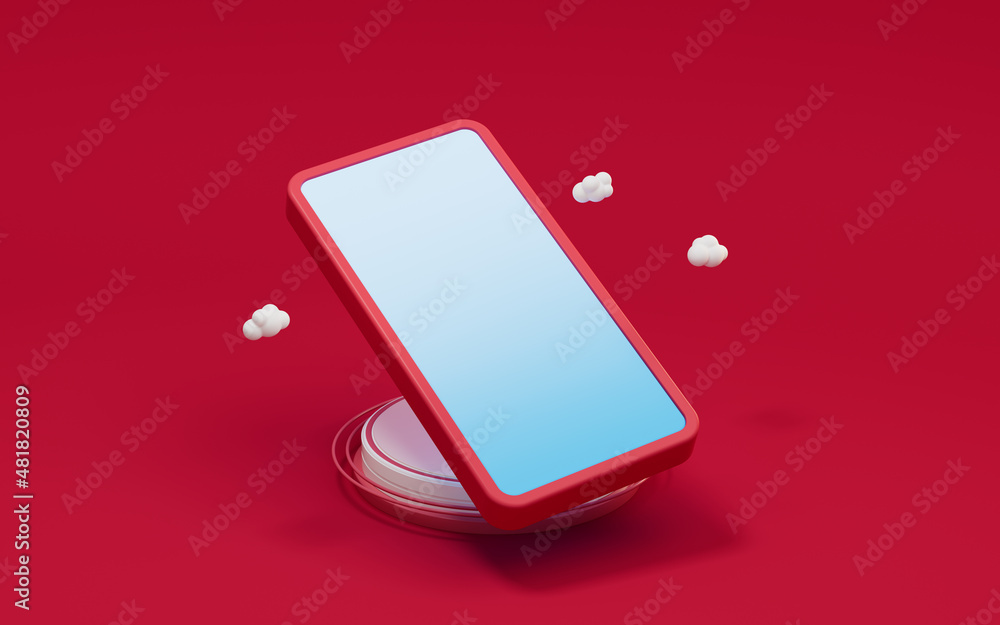 Poster a mobile phone with empty screen, 3d rendering.