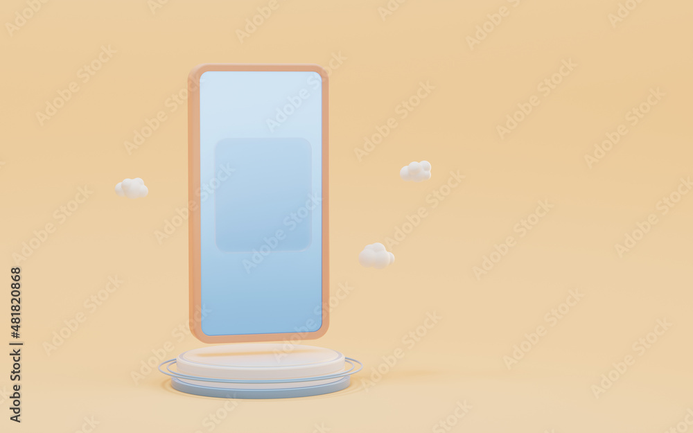 Poster a mobile phone with empty screen, 3d rendering.