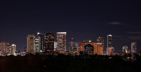 Night view of Fort Lauderdale downtown skyline. - obrazy, fototapety, plakaty