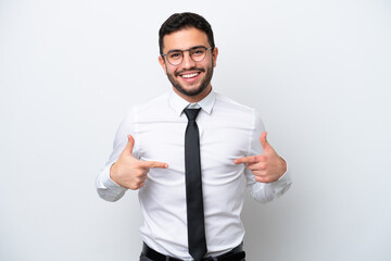 Business Brazilian man isolated on white background proud and self-satisfied
