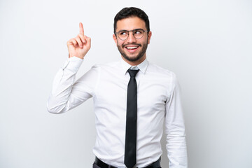 Business Brazilian man isolated on white background intending to realizes the solution while lifting a finger up