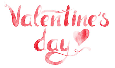 Naklejka na ściany i meble Valentine's day hand lettering watercolor. Template for decorating designs and illustrations. 