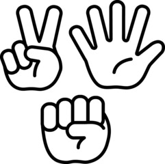 シンプルなじゃんけんのマークイラスト(線のみ)