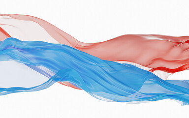 Blue and red silk clothes flying with white background, 3d rendering.