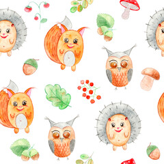 Watercolor pattern with forest animals