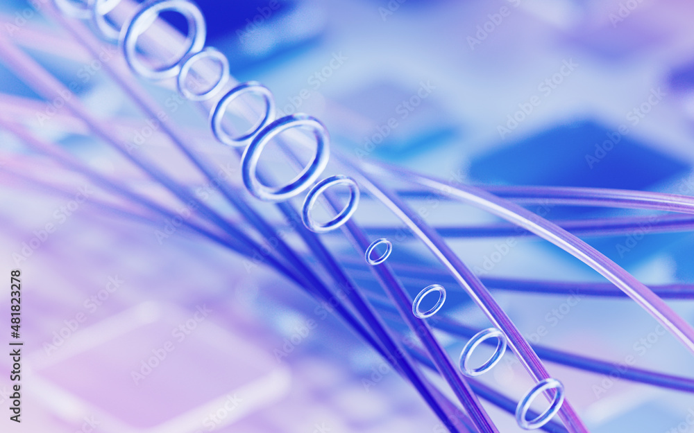 Poster gradient fibers and materials, high-tech concept, 3d rendering.