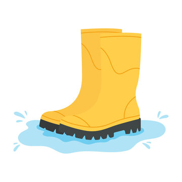 Rubber boots in a puddle. Vector illustration