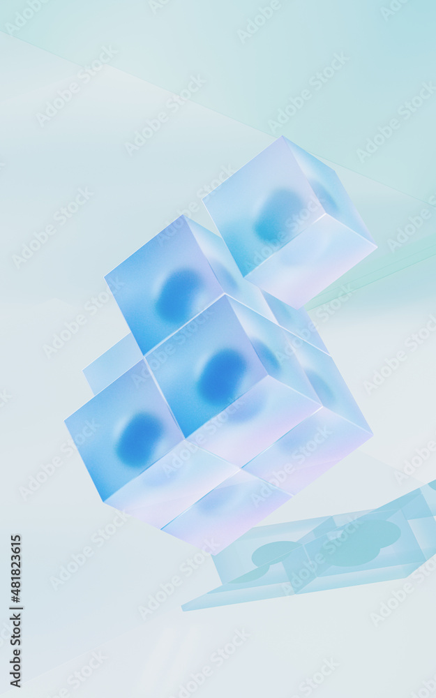 Poster gradient glasses and cubes, 3d rendering.