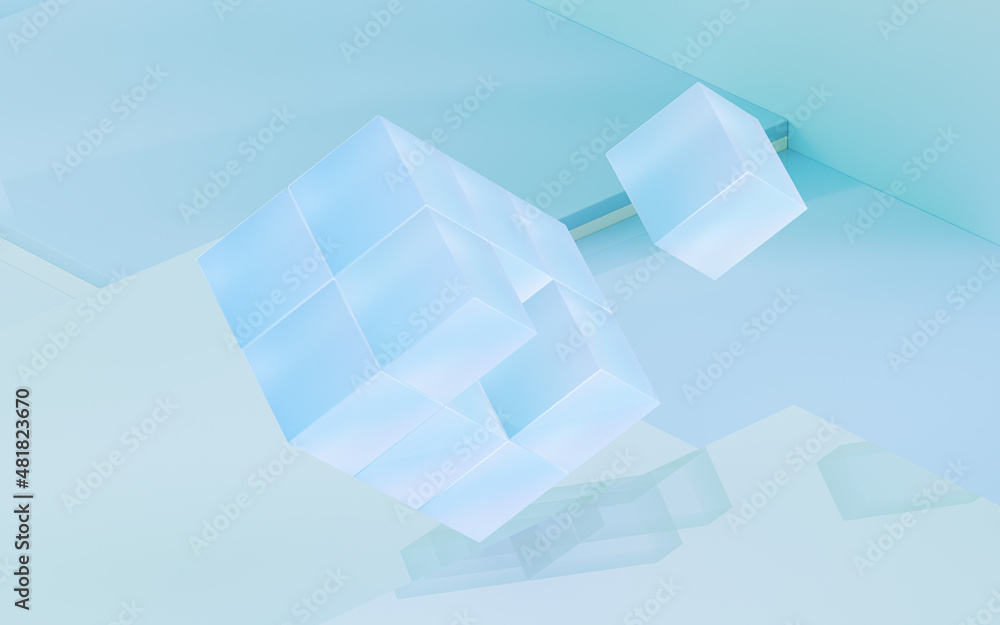 Poster gradient glasses and cubes, 3d rendering.